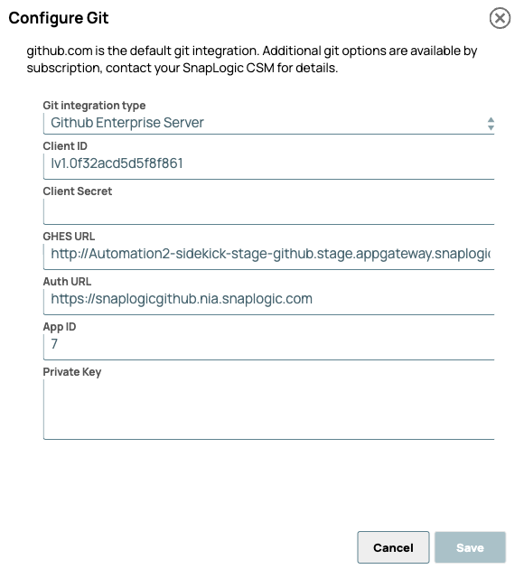 GHES configuration form.
