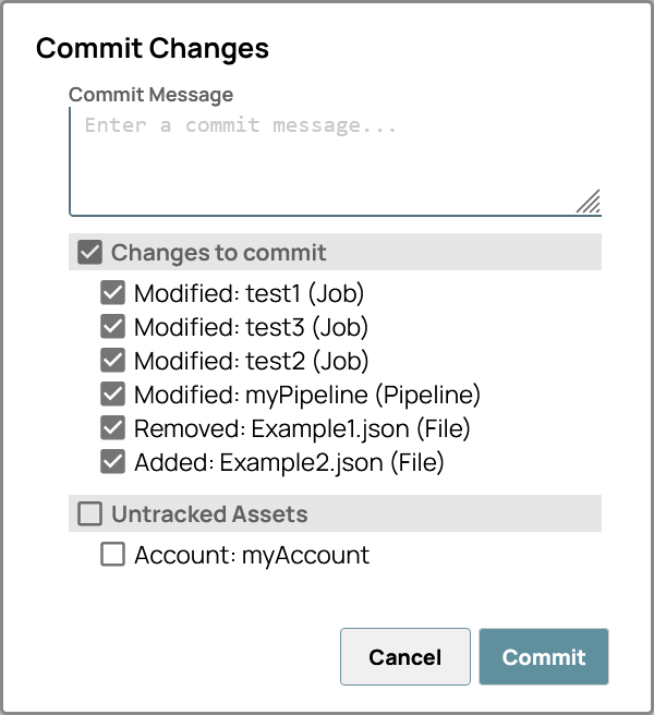 Commit Changes dialog