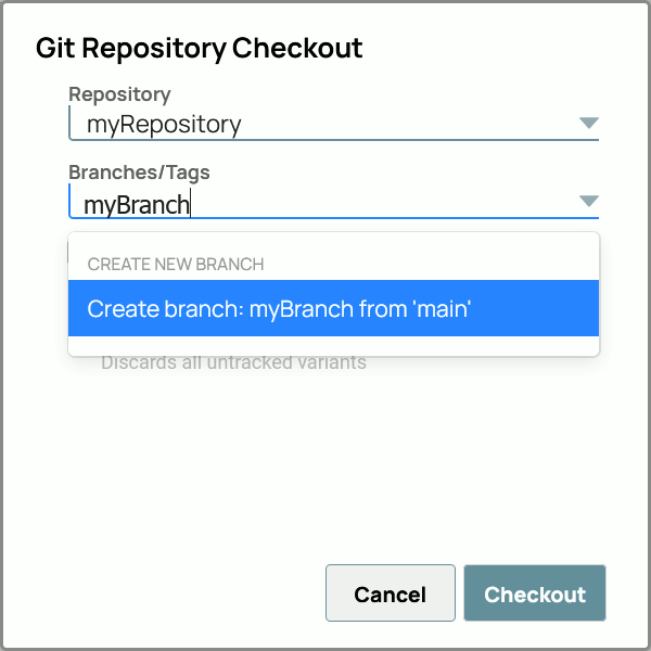 Git Repository Checkout dialog - create a new branch