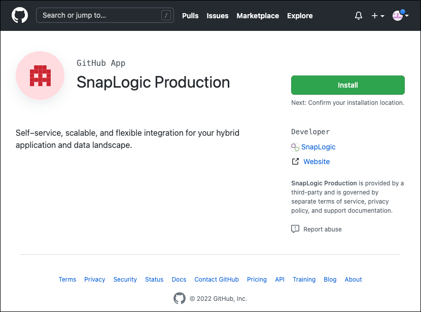 SnapLogic Production app in the GitHub App Marketplace