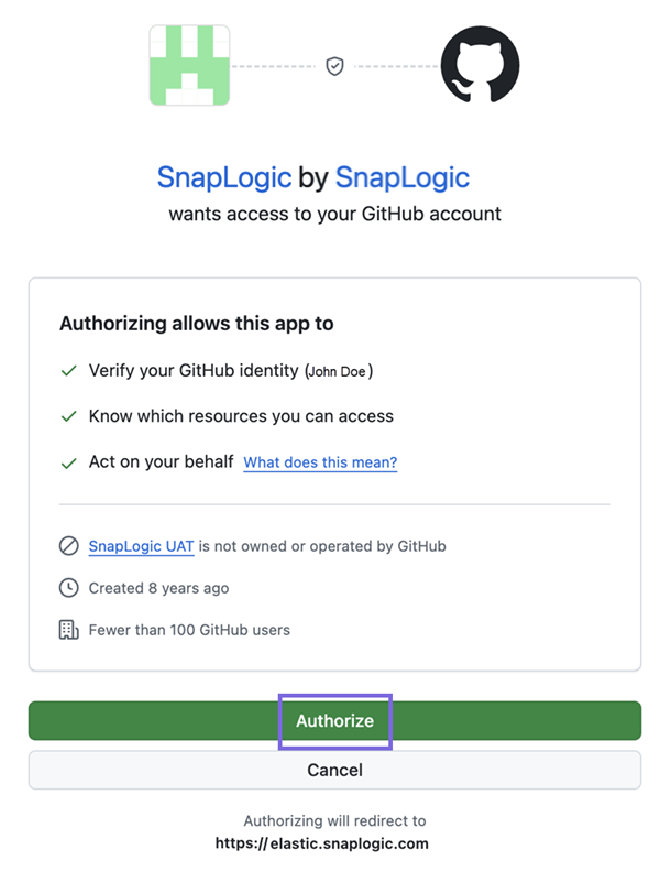 authorize SnapLogic app to access your git provider