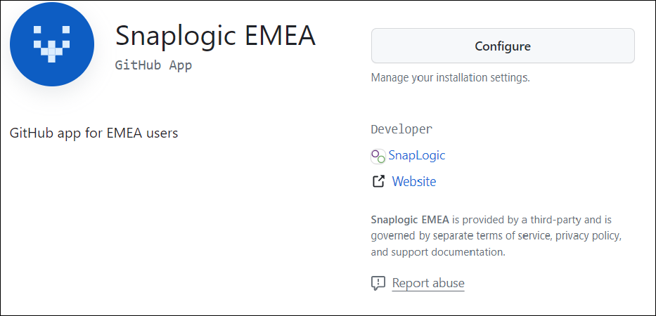 SnapLogic Production app in the GitHub App EMEA Marketplace