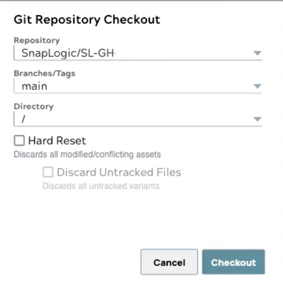 Git Repository Checkout dialog for GitHub