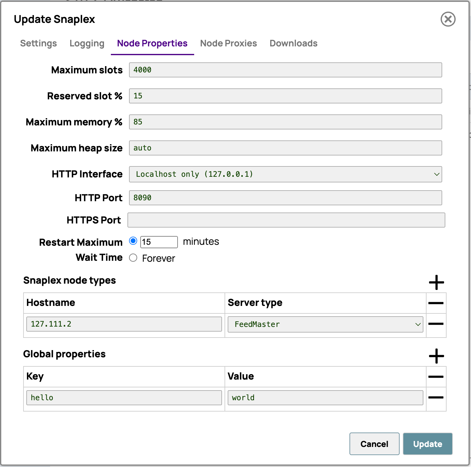 Update Snaplex Node properties