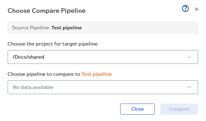 choose compare pipeline dialog box