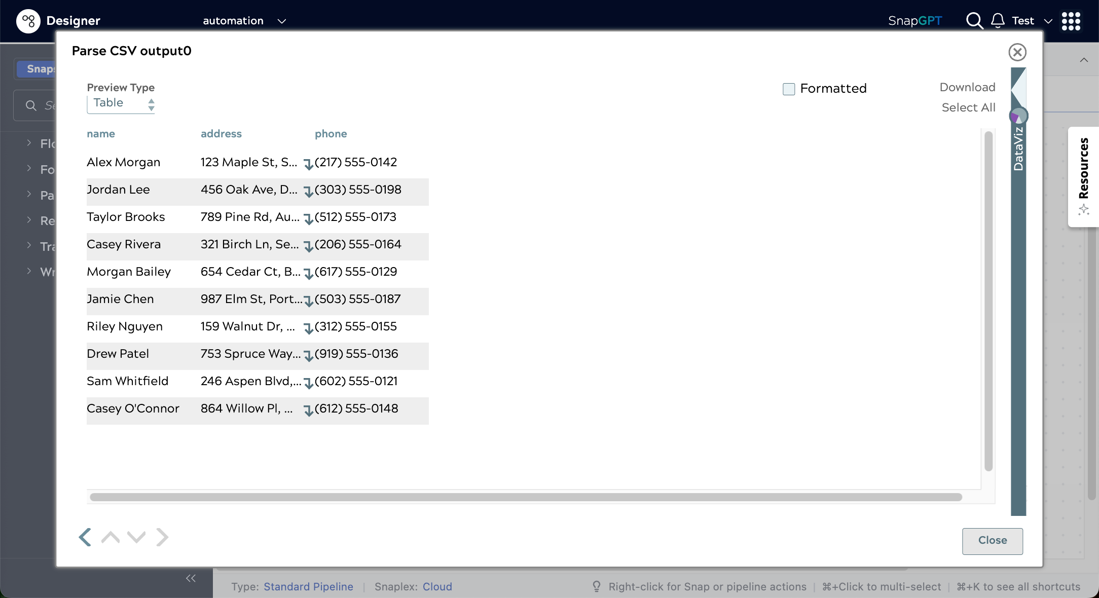 Collapsed DataViz bar with triangle to expand it