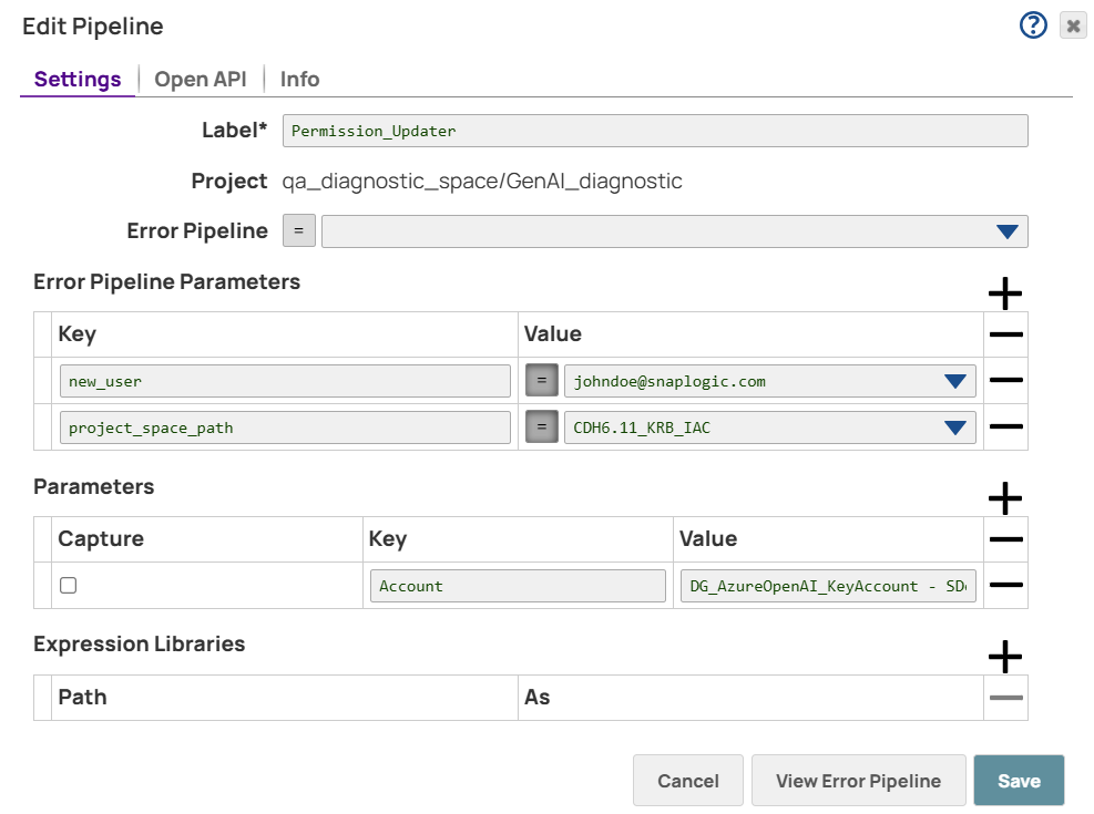 Edit pipeline Settings