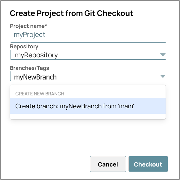 Create New Branch option in the dropdown
