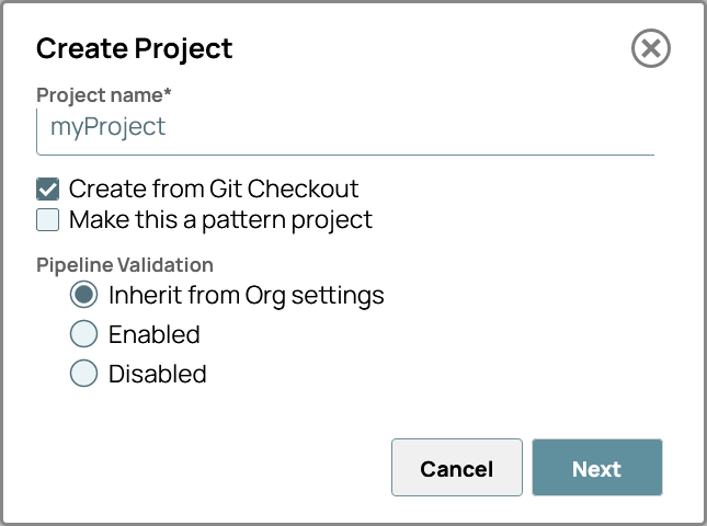 Create Project initial dialog