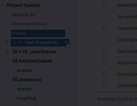 Project space menu