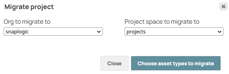 Migrate Project dialog