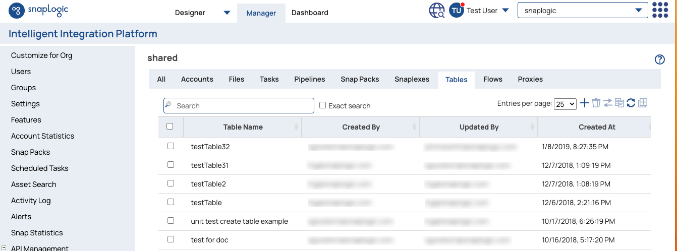 Tables Tab