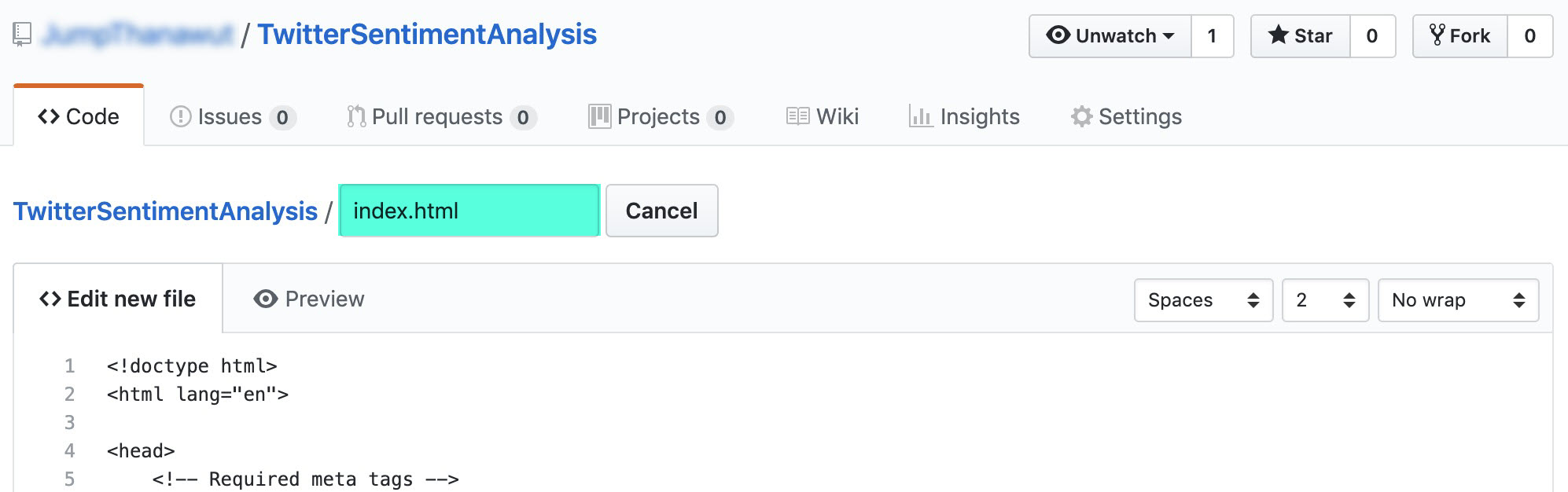Repository page showing the Create new file button