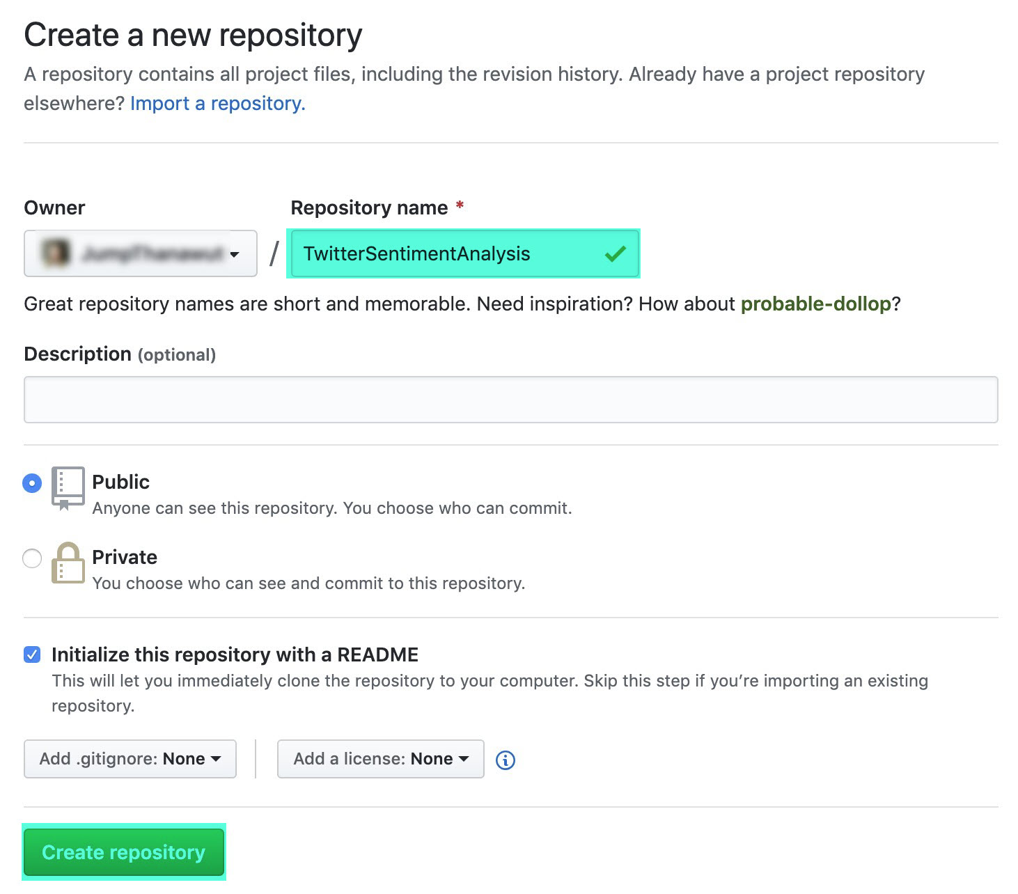 Create a new repository form