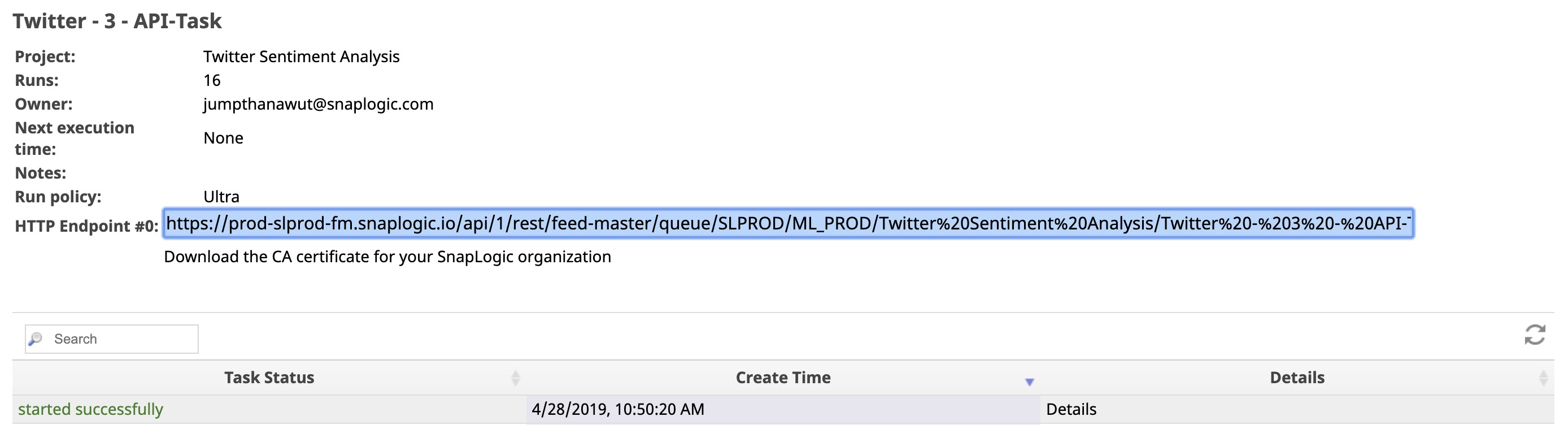 Task details pane showing the HTTP Endpoint