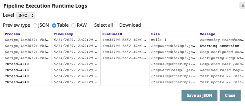 Ultra Pipeline execution runtime logs