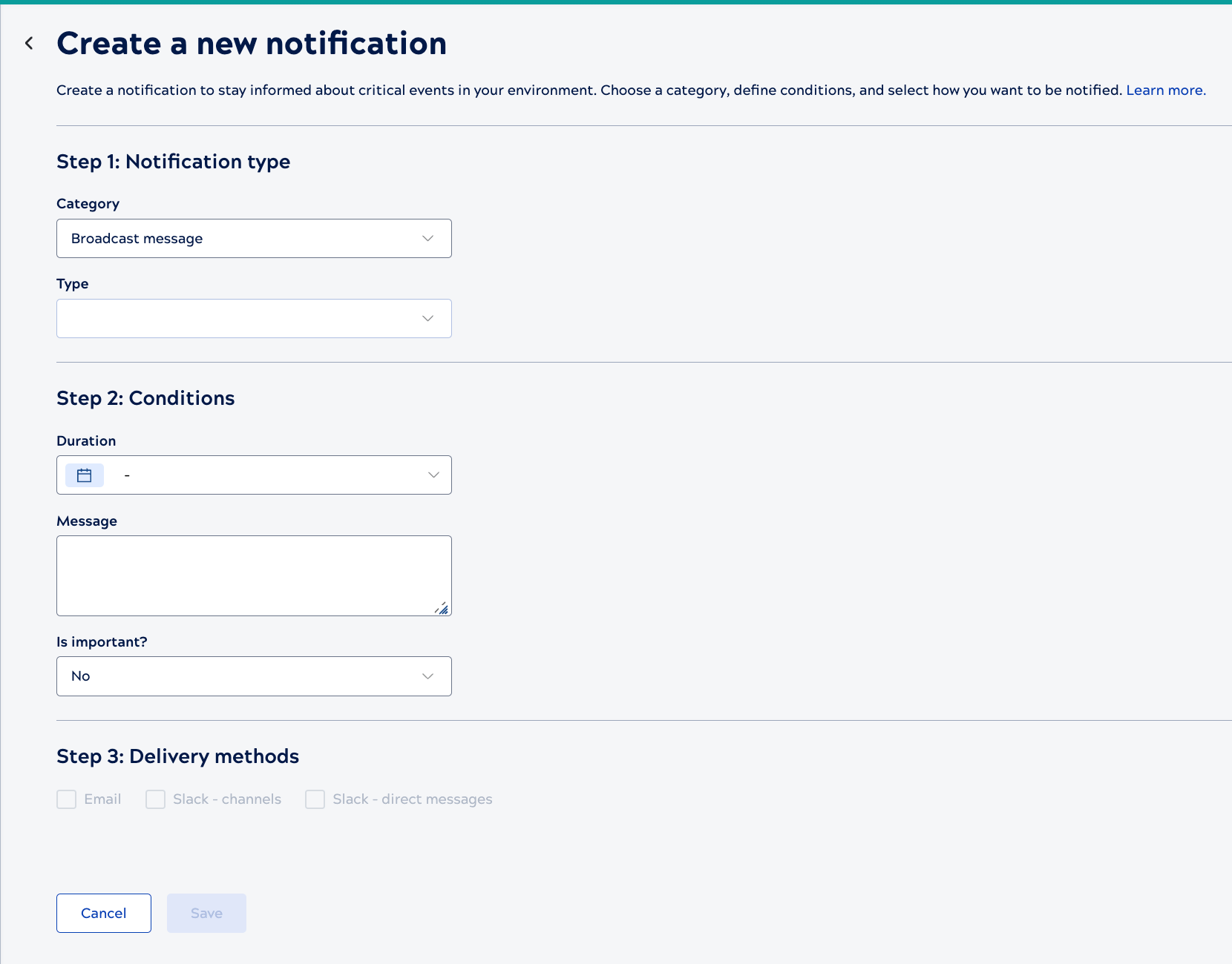 Create new notification dialog