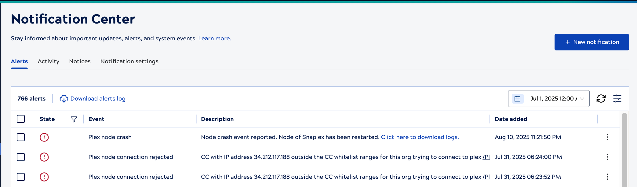 Notification center