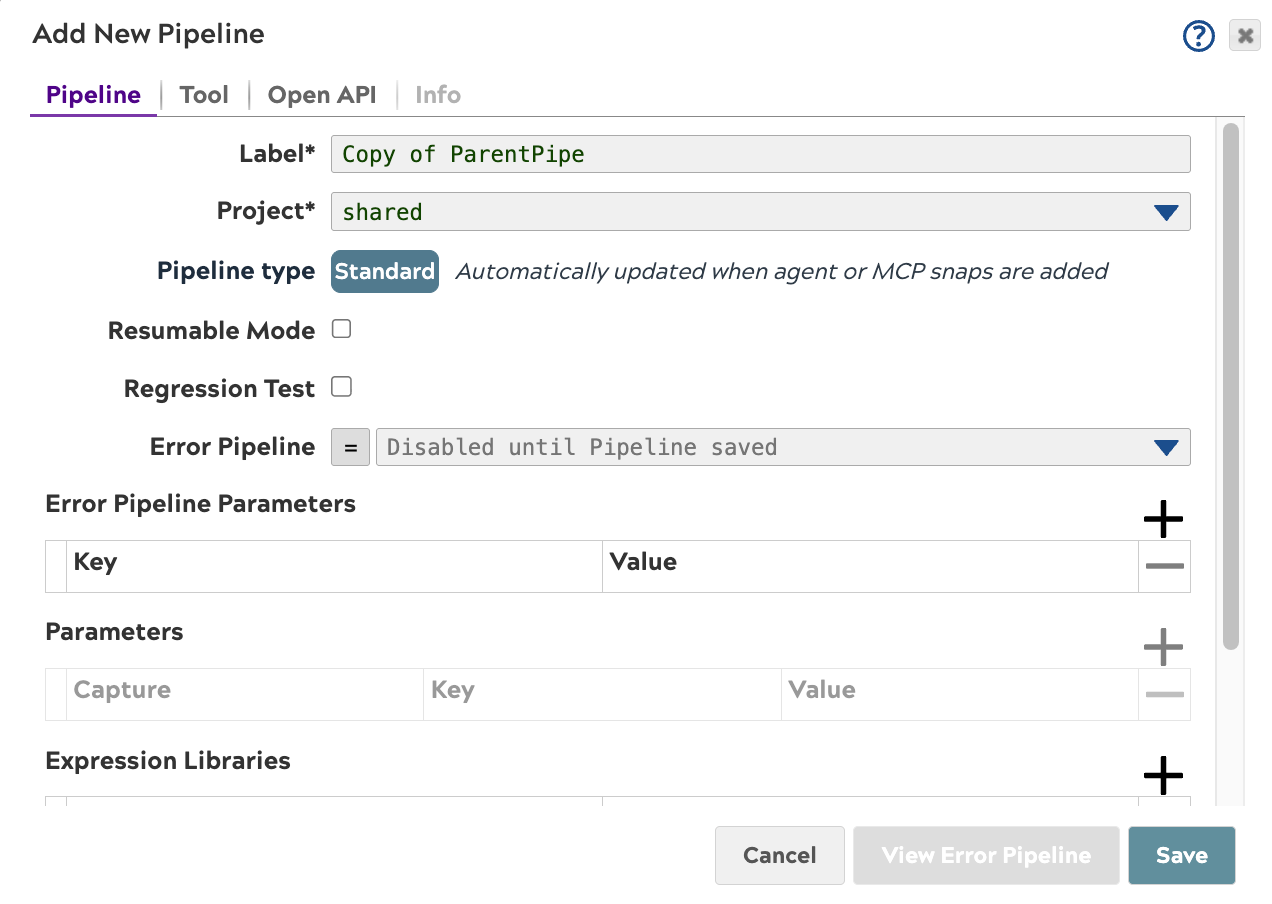 Add New Pipeline dialog