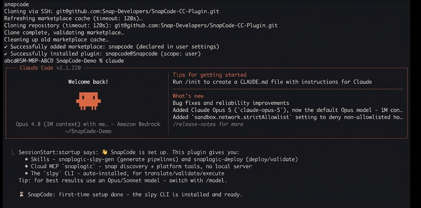 SnapCode conversational interface in Claude Code