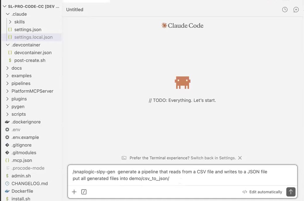 SnapCode conversational interface in Claude Code