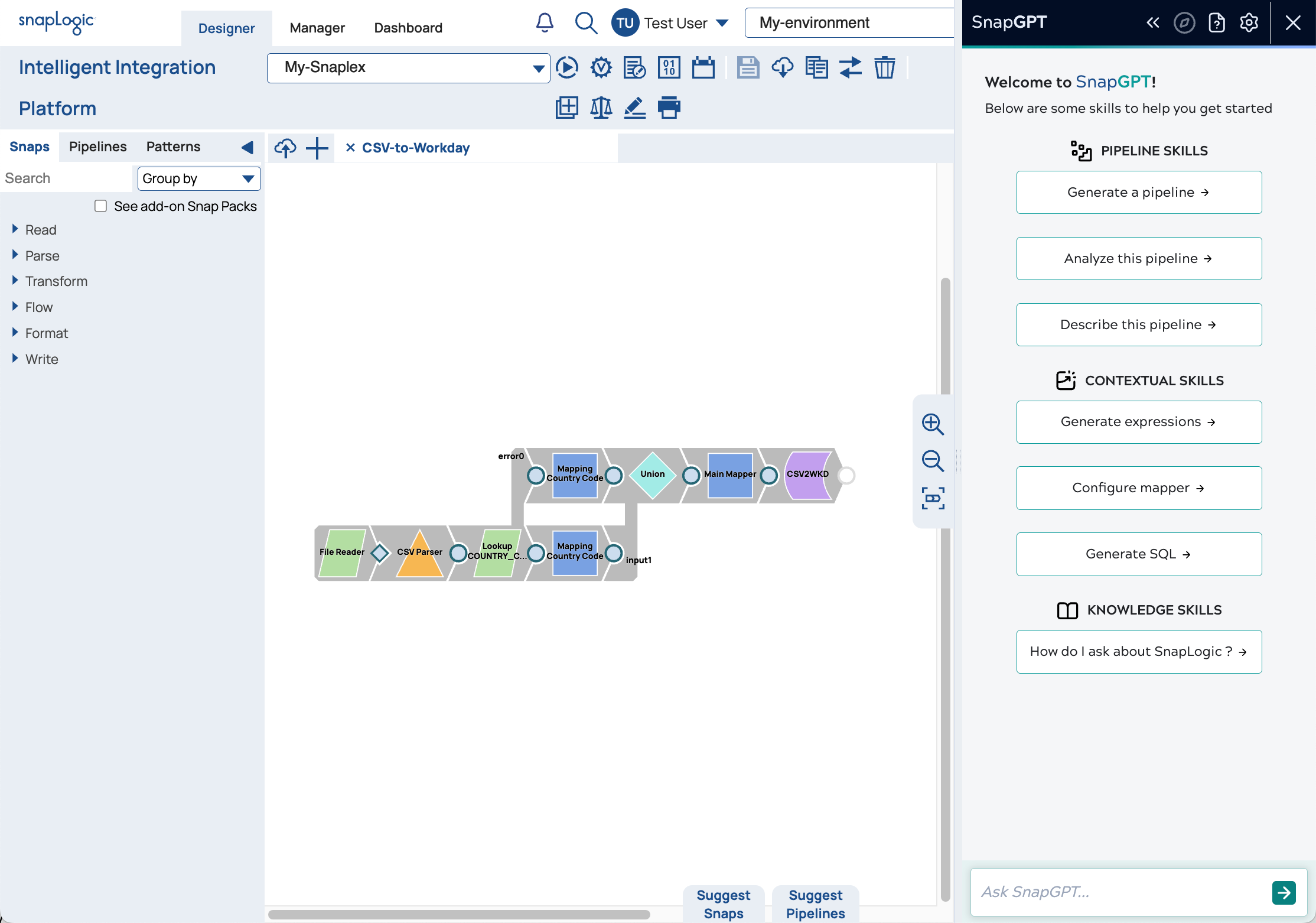 SnapGPT panel in Designer