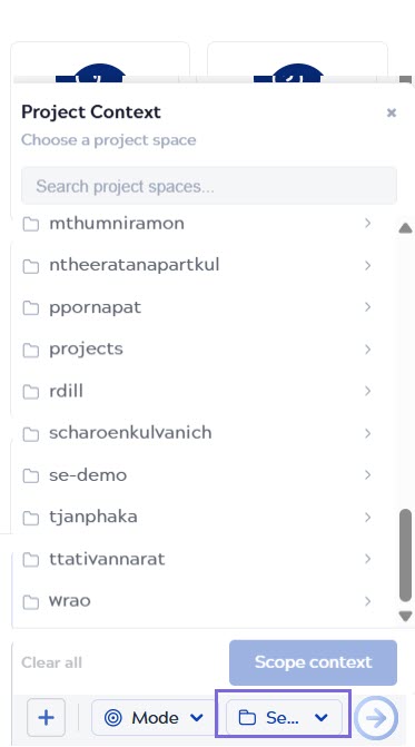 Project Context selector in the SnapGPT panel