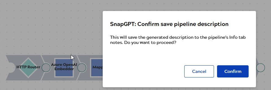 SnapGPT confirm save pipeline description dialog
