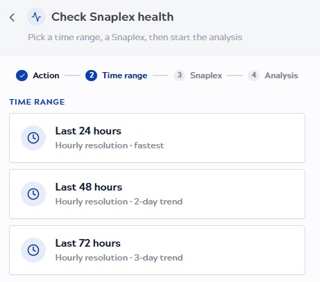 Time range selection step in the Check Snaplex health wizard