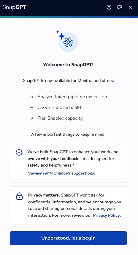 SnapGPT welcome screen in Monitor