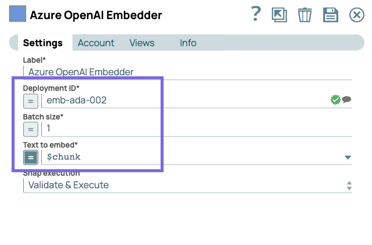 Azure OpenAI Embedder Snap Configuration