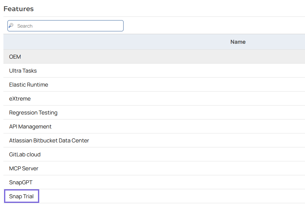 View Snap Trial in feature list