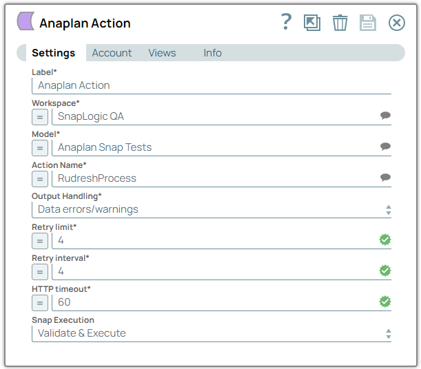 Anaplan Action Snap Configuration