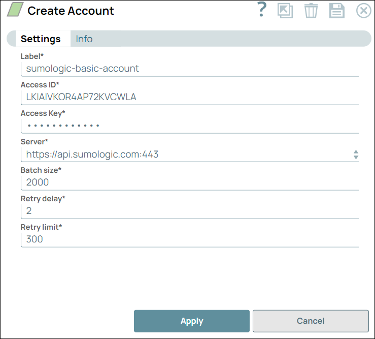 Sumologic basic account settings