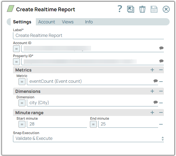 Create Realtime Report Snap Configuration