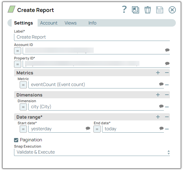 Create Report Snap Configuration