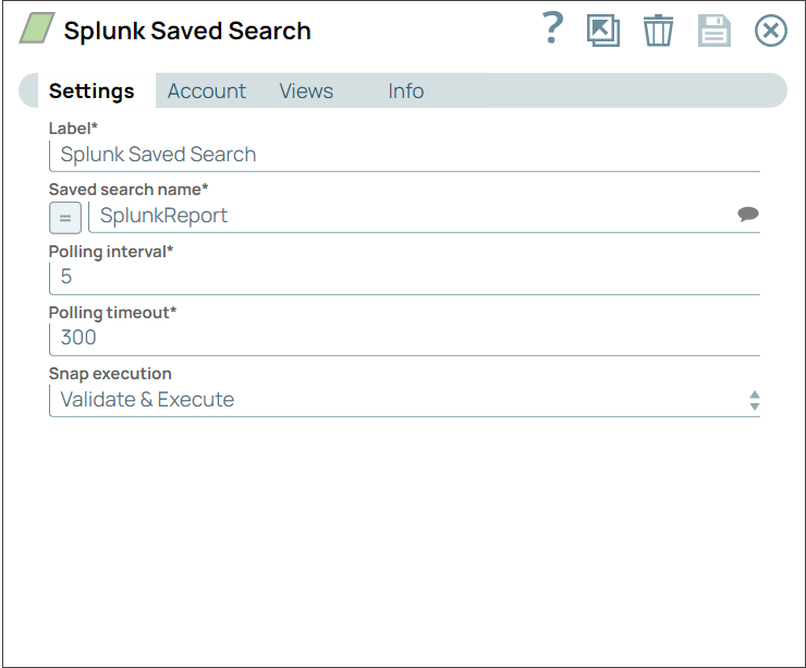 Splunk Saved Search Snap Configuration
