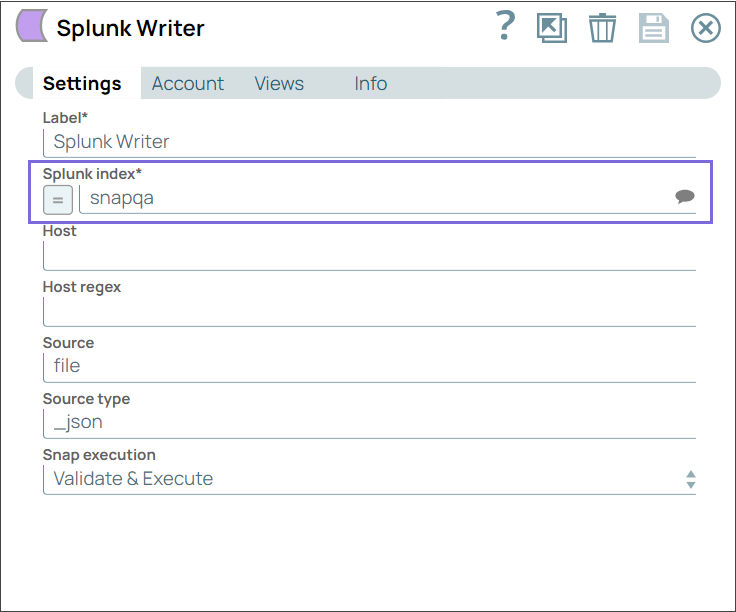 Splunk Writer Snap Configuration