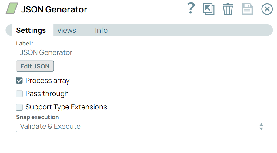 JSON Generator Snap Configuration