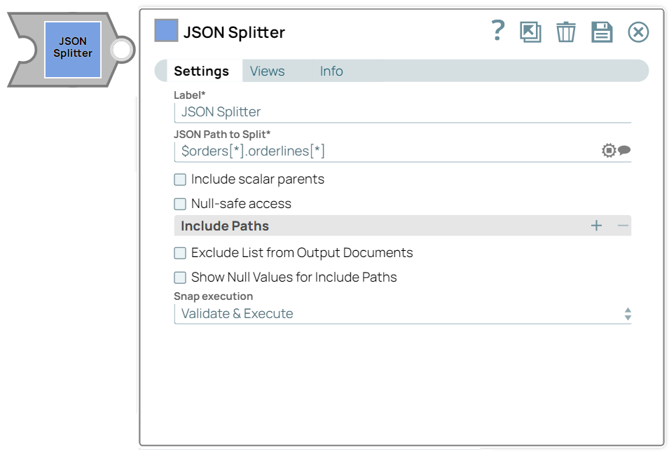 JSON Splitter Configuration Settings