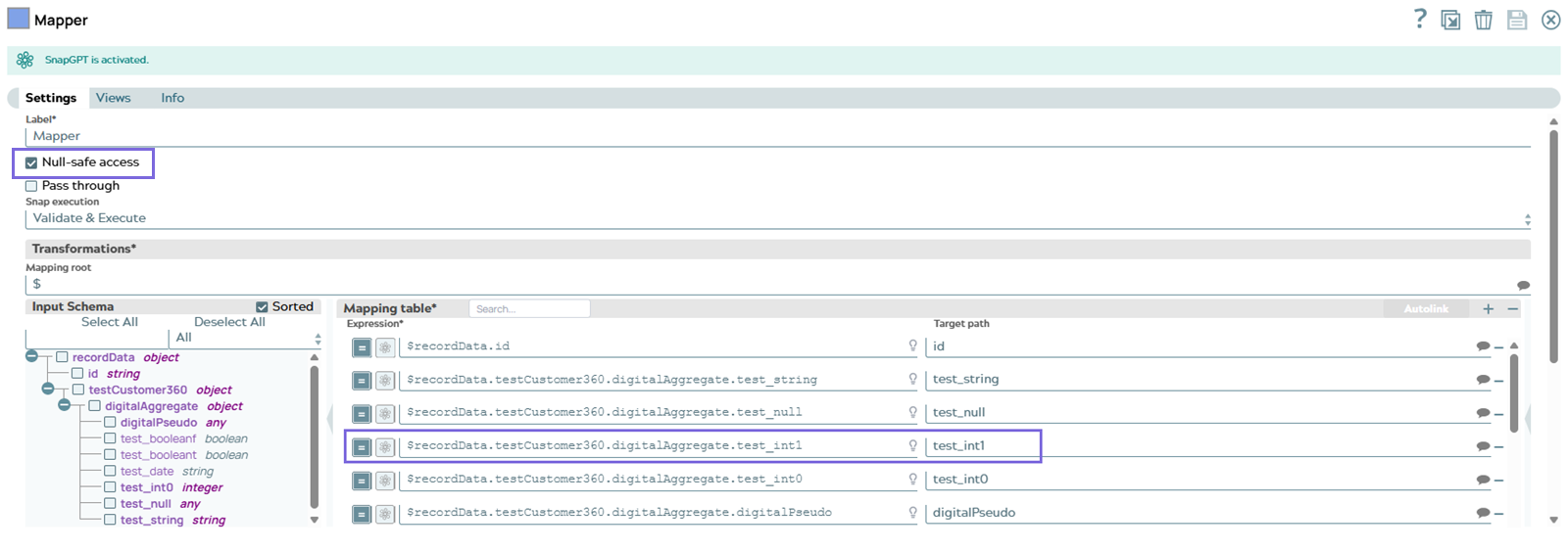 Mapper Snap Configuration