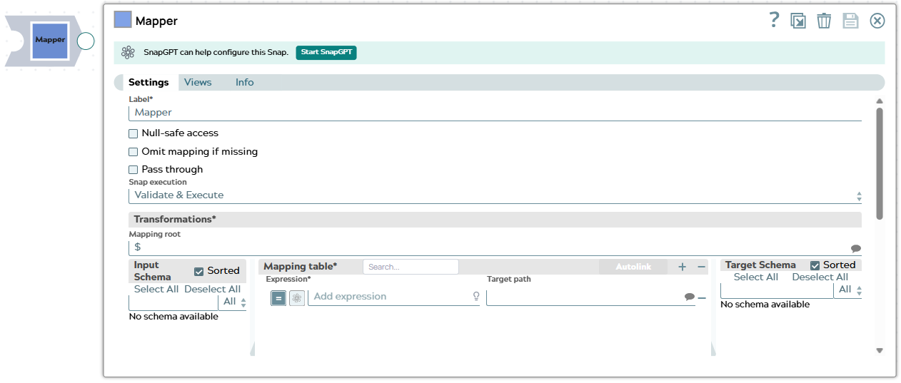 Mapper Snap Configuration Settings