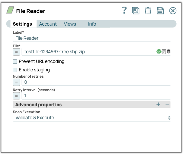 File Reader Snap Settings