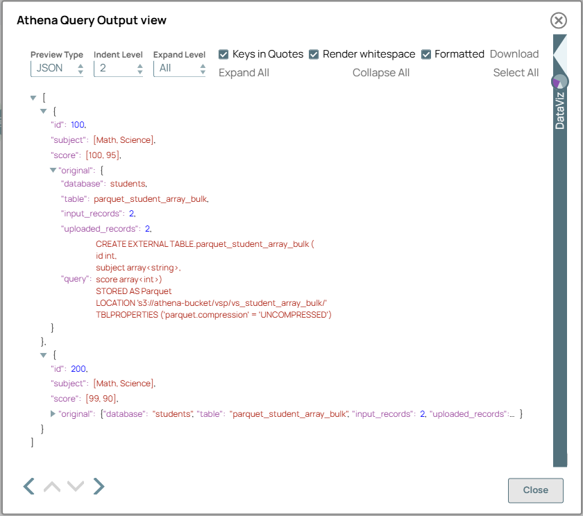 Athena Query Snap output