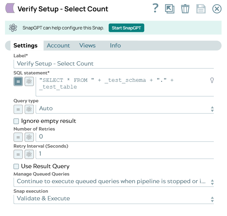 Databricks - Execute Snap configuration to read data from a table