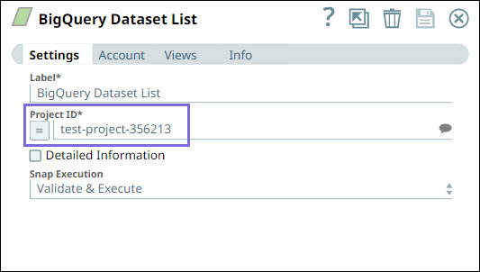 BigQuery Dataset List Snap configuration