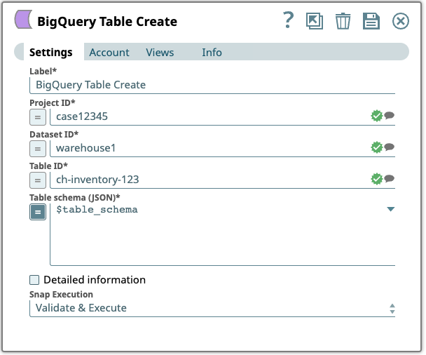 BigQuery Table Create Snap configuration