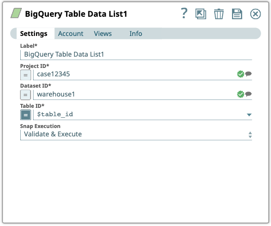 BigQuery Table Data List Snap configuration