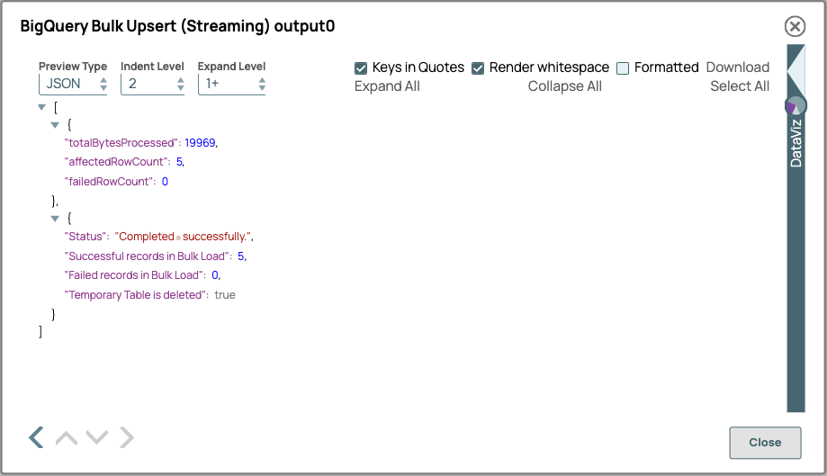 BigQuery Bulk Upsert - Streaming Snap output