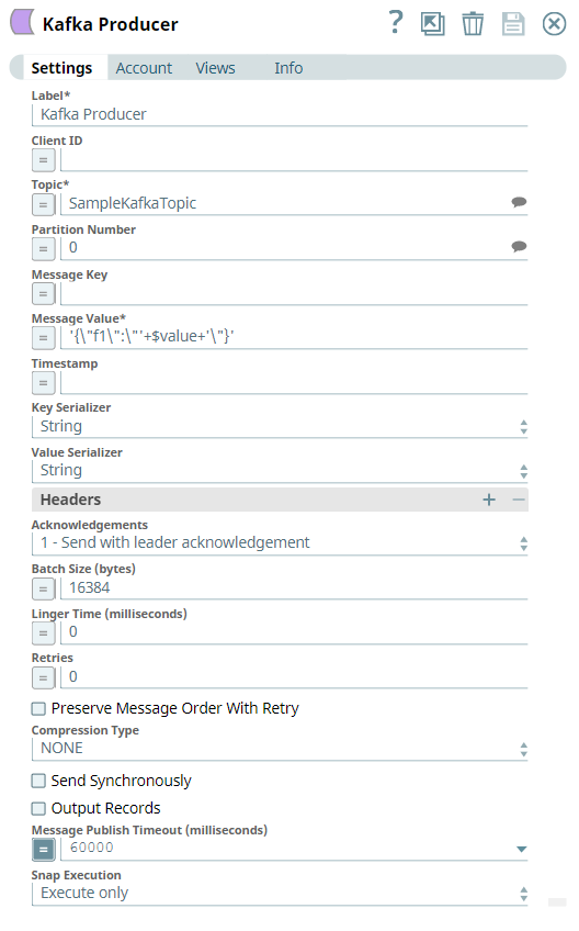 Kafka Producer Snap configuration